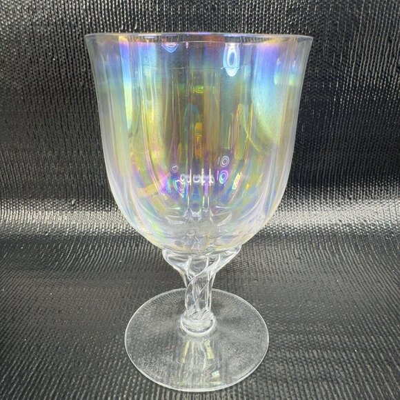 Vintage Iridescent Glass Footed Glasses Cups Drinking Goblets Twisted Stem Set 3 - Picture 11 of 12